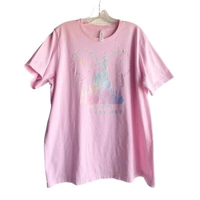 Disney 50th Bella Canvas Pink Tee Top Cotton Mickey Mouse Ears Castle 1971 - Image 1 of 4
