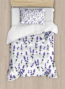 Lavender Duvet Cover Set with Pillow Shams Watercolor Art Plant Print - Picture 1 of 8