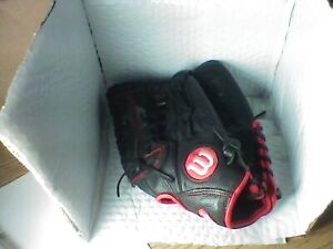 Wilson Leather A500 Baseball Glove Black Red Trim 12 inch