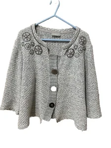 M&S Per Una knit cardy, grey blue white ¾ sleeves mismatched buttons. Size L - Picture 1 of 12