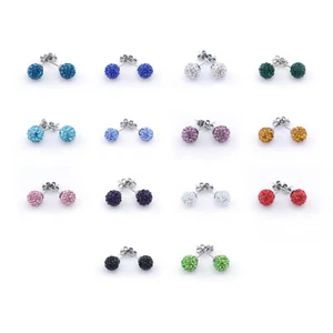 SHAMBALLA Ball EAR STUD Multi Crystal Clay Earrings - 8mm (Pair Of) - Picture 1 of 20