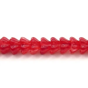 Coated Raspberry Sorbet Red Bell Flowers - 25 8x6 mm Czech Glass Pressed Beads - Picture 1 of 1