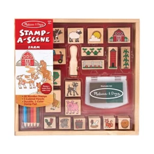 New! Melissa & Doug STAMP-A-SCENE FARM w/ 20 Stamps Colored pencils Stamp pad - Picture 1 of 6