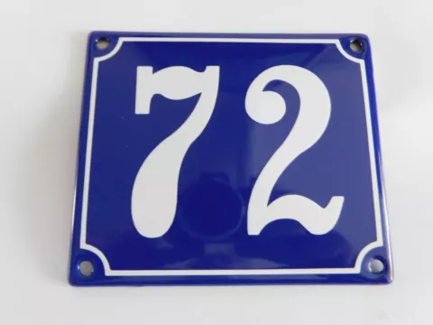 Old French Blue Enamel Porcelain Metal House Door Number Street Sign / Plate 72 Cover