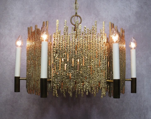 Vintage MCM Mid Century Brutalist Chandelier Moe Light 9 Light 36" Long Cover