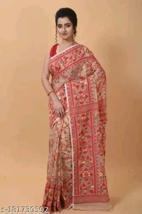 Traditioneller bengalischer handgefertigter Jamdani Sari mit unbestickten Blusen Hochzeitskleidung - Bild 1 von 14