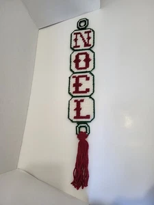 Vintage fatto a mano punto ago plastica tela Natale NOEL parete porta decorazione da appendere - Foto 1 di 7