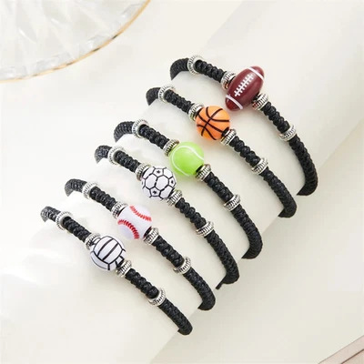 Pulsera trenzada cuerda negra para hombre ajustable tejida patrón deportivo ropa joyería Foto 1 de 4