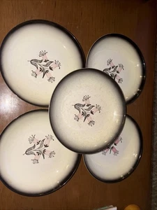 5 Mid Century Vintage Stetson Pink & Black Tulip Floral 8.25” Bowls - Picture 1 of 9