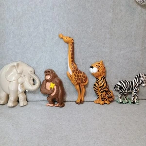 Vintage Burwood Jungle Animal Wall 5 Plaques  Elephant Giraffe Gorilla Tiger - Picture 1 of 8