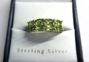 Stunning STERLING SILVER PERIDOT & TOPAZ Gemstone Cluster RING - Picture 1 of 4
