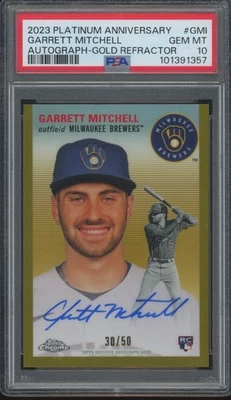 2023 Topps Chrome Gold Refractor Garrett Mitchell 30/50 Auto RC Gem Mint PSA 10 - Image 1 of 2