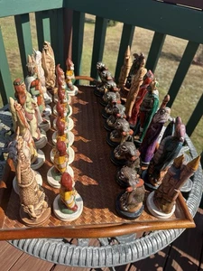 Vintage handbemalt Keramik mythisch mittelalterlich Zauberer Drachen Fantasy Schachspiel LESEN - Bild 1 von 20