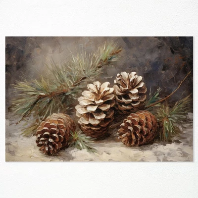 Arte en lienzo vintage de piña de Navidad - decoración de pared rústica navideña 12x16 pulgadas sin marco Foto 1 de 4