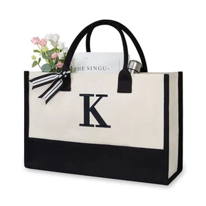 Embroidery Initial Canvas Tote Bag, Personalized Present Suitable for Wedding... - Picture 1 of 7