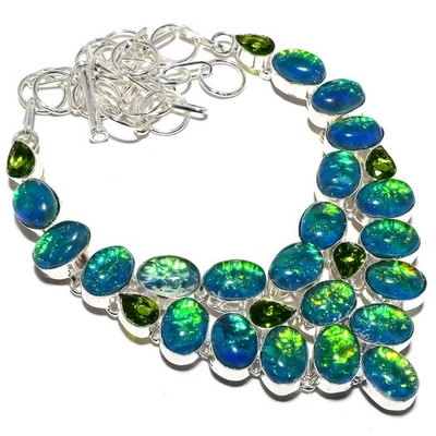 Tripletta Opale di Fuoco, Peridoto Gemma 925 Argento Sterling Gioielli Collana - Immagine 1 di 4
