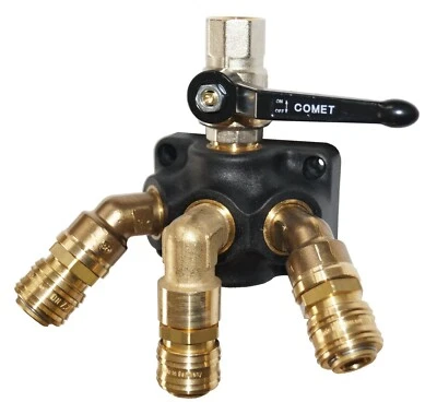 GROLL GMBH Druckluft-Verteiler Luftverteiler mit Messingwinkel 3 Kupplungen Kugelhahn