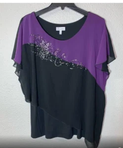 NWT Layered Crepe Tunic Top Fashion Bug Plus 4X Purple Black Embellished Holiday - Picture 1 of 11