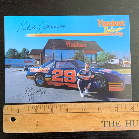1989 DALE JARRETT #29 HARDEE'S PONTIAC GRAND PRIX NASCAR POSTCARD Autographed Cover