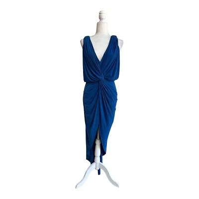 Misa Azul Sin Mangas Drapeado Frontal Cuello en V Alto Bajo Para Mujer Talla XS Fiesta Cóctel Foto 1 de 4