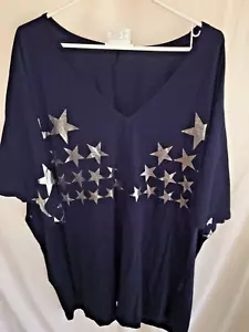 MUJER NUEVA CAMISETA TÚNICA AZUL MARINO PLATA ESTRELLAS ULLA POPKEN TALLA 28/30 66" - Imagen 1 de 4