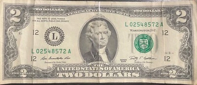 2 DOLLAR BILL  2009 SERIES (RARE) Collectable bill L 13523923 A - Image 1 of 2