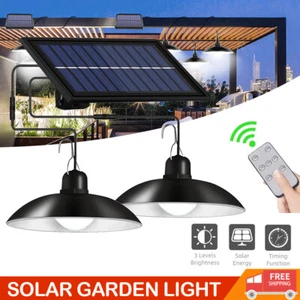 2 Heads LED Solar Powered Pendant Hanging Light Lamp Garden Yard Shed Lighting - Picture 1 of 14