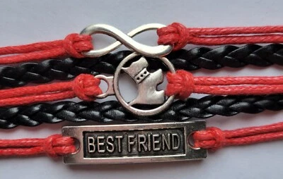 Pulsera de Cuero BEST FRIEND INFINITY 🐕 PERRO 5 Hilos Brazalete Dije Pulsera ROJA Foto 1 de 3