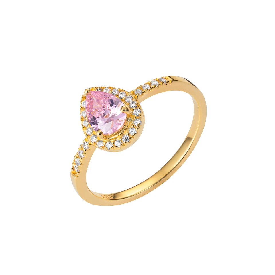 Anillo Piedra Pera Rosa Chapado en Oro Amarillo 9ct Sello Tallas J - R Hecho en Gran Bretaña Foto 1 de 3