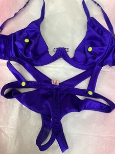 Agent Provocateur naughty popper bra 34DD & ouvert thong SET purple satin Janet - Picture 1 of 6