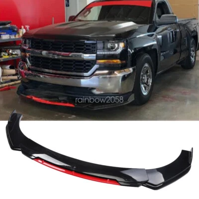 For Chevy Silverado 1500 Black+Red Front Bumper Lip Spoiler Splitter Body Kit — 第 1/4 张图片