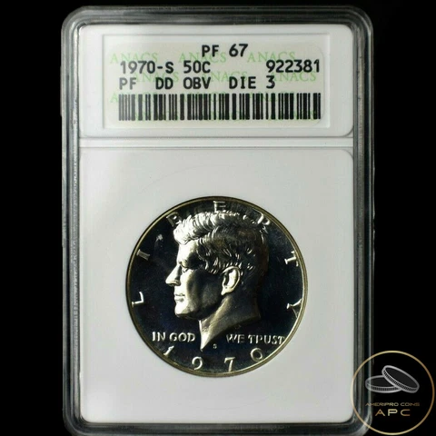 1970-S B/U KENNEDY HALF~50C~ANACS PF67~Proof~DDO~Double Die Obverse~Die 3~Rare~! Cover