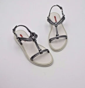 NUEVAS EN CAJA Sandalias Prada Sport Plata Napa Cuero de Seda Anudadas Nuevas 6.5 36.5 - Imagen 1 de 8