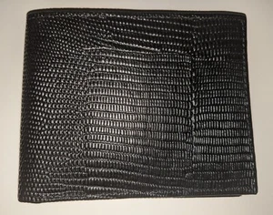 Men's Lizard Grain Billfold Genuine Leather Wallet, Black - Picture 1 of 5