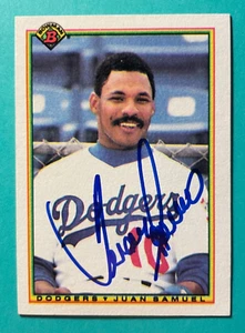 SIGNED JUAN SAMUEL AUTOGRAPHED 1990 BOWMAN CARD - DODGERS - Picture 1 of 2