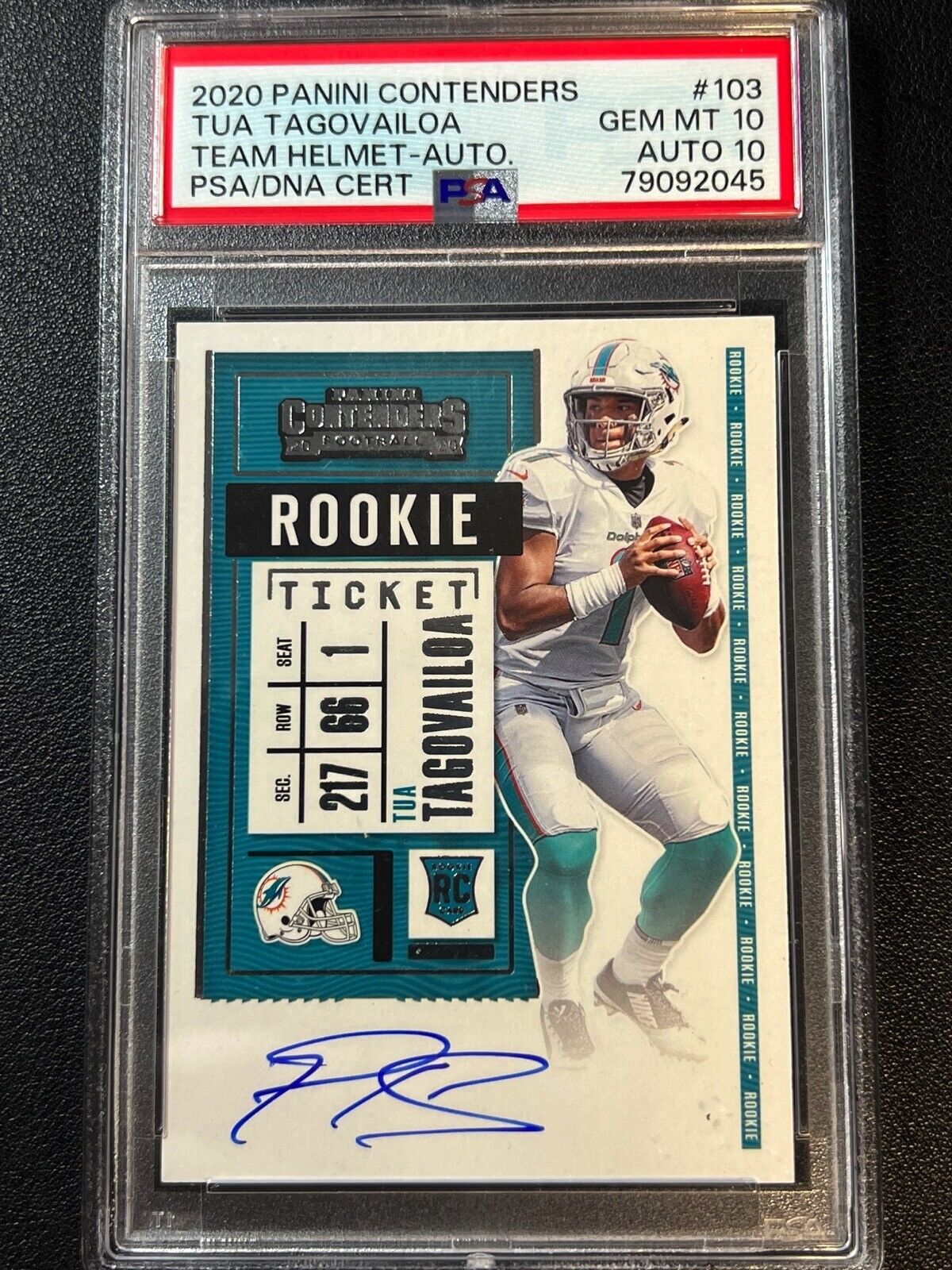 TUA TAGOVAILOA PSA 10 2020 PANINI CONTENDERS #103 TEAM HELMET ROOKIE AUTO RC 045