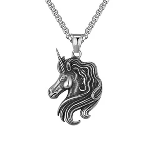 Stainless Steel Vintage Girls Unicorn Amulet Necklace Pendant Jewelry - Picture 1 of 4