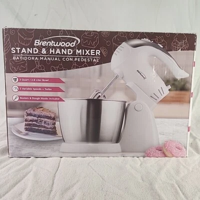 Mezclador Brentwood SM-1152 5 velocidades soporte y mano con tazón de 3 cuartos blanco NUEVO caja abierta  Foto 1 de 4