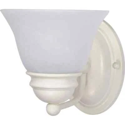 SATCO 1-Light Textured White Vanity Light with Alabaster Glass Bell Shades - Image 1 of 2