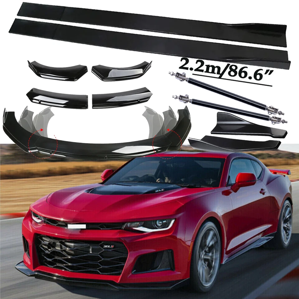 For Chevrolet Camaro LT Front Bumper Lip Spoiler Side Skirts Rear Glossy+Black - Изображение 1 из 4