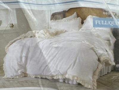 Simply Shabby Chic Linen Blend Raw Edge Ruffle Duvet Shams Full Queen Off White - Image 1 of 4