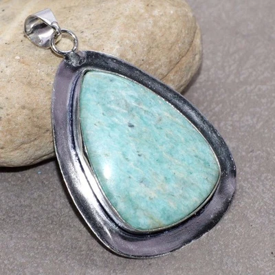 Colgante étnico amazonita enchapado en plata 925 hecho a mano joyería tamaño 2,2" GW Foto 1 de 3