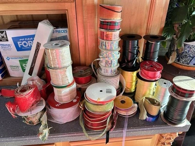 estate lot Christmas Ribbon  Spools Holiday Gift Wrap misc - Image 1 of 4