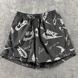 Nike Shorts Mens Extra Large Black White Swoosh Print Just Do It Swim Mesh Lined - Picture 1 of 11