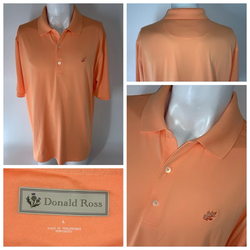 Donald Ross Golf Polo Shirt Men’s L Orange Polyester Leaf Logo YGI U5-14 - Image 1 of 4