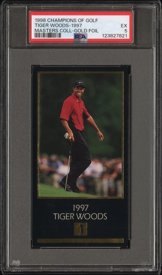 1998 CHAMPIONS OF GOLF MASTERS COLLECTION GOLD FOIL TIGER WOODS RC ROOKIE PSA 5 - Image 1 of 2