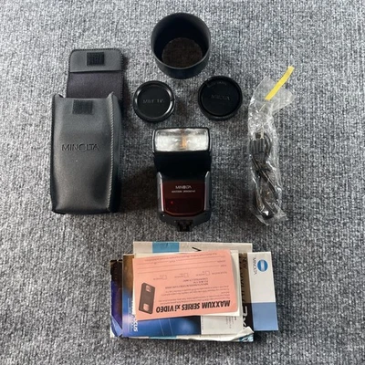 Vintage Minolta Maxxum 3500xi Flash Case Manuals Accessories for Film Camera - Image 1 of 4