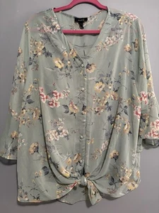 Alyx Women's Size XL Beautiful Light Green Floral. Sheer Over Attached Tank - Picture 1 of 3