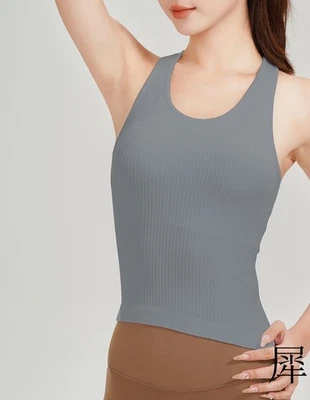 Camisetas sin mangas de entrenamiento sin costuras para mujer con sujetador incorporado espalda deportiva camisa de gimnasio Foto 1 de 4