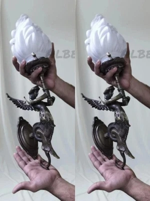 VINTAGE ART DECO NOUVEAU BRASS MERMAID WALL SCONCE LIGHT FIXTURE LAMP 2 pcs - Image 1 of 4